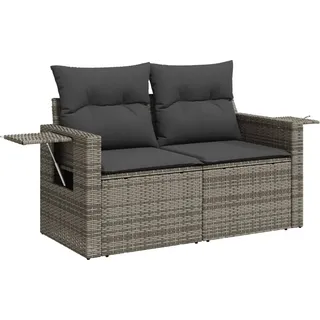 vidaXL Gartensofa 2-Sitzer mit Kissen Grau Poly Rattan - Grau