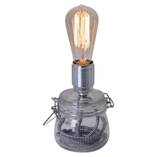 Tischleuchten - LED Glas-Tischleuchte "Max" h: 11cm klar incl. Leuchtmittel, Tischlampe im Industrial Style, aus Metall und Glas in klar/transparent, 20 cm hoch, Ø 11 cm, E27-Fassung – Kippschalter - Transparent