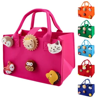 Dwafill Einkaufskorb Kinder, 30 * 20 * 18 cm Filztasche Klein Bunt, Kleine Filztasche Mit Griff, Korbtasche Kinder, Spielzeugtasche Junge, Als Geschenktüte für die Feiertage (Purpurrot, M)