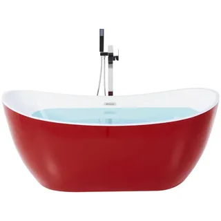 Beliani Badewanne Freistehend 78x180x72 cm rot Antigua , Rot , Kunststoff , Oval , 78x72x180 cm , Badezimmer, Baden & Duschen, Badewannen