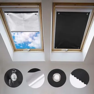 Johgee Dachfenster Rollo Thermo Sonnenschutz Silberbeschichtung Verdunkelungsrollo für VELUX Dachfenster GGU GGL GPU GPL GHU GHL GTU GTL GXU GXL (ohne Bohren mit Saugnäpfen,Größe 76x98cm)