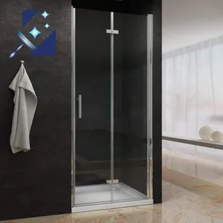 Rahmenlos Faltbare Duschtür 90cm Nischentür Dusche Duschabtrennung Drehfalttür Falttür 6mm ESG Sicherheitsglas mit NANO Beschichtung | Verstellbereich 90-93,5cm | Höhe 195cm | AQUABATOS