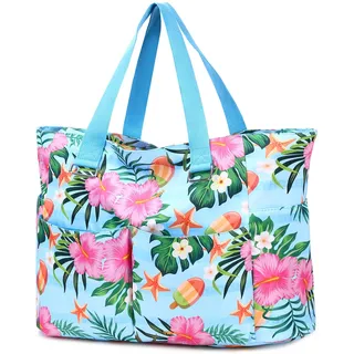 Myhozee Strandtasche XXL Badetasche Damen Groß - Wasserdicht Sanddicht Sommer Schwimmtasche mit Reißverschluss und Nasstasche Beach Bag Reisetasche Tasche für Strand Reisen Pool Fitnessstudio