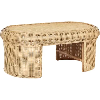 BELIANI Garten Beistelltisch Naturfarben Rattan Geflochten Oval 96 x 60 cm Boho Möbel Outdoor Indoor Garten Terrasse Ausstattung Gartentisch - Beige