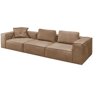 KAWOLA Couch Leder 4-Sitzer Taupe