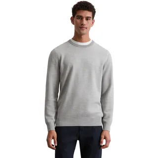 Rundhalspullover MARC O'POLO, Herren, Gr. M, grau (silber gray melange), Strick, Obermaterial: 100% Baumwolle, Rundhals, Bündchen, Pullover Rundhalspullover, in Piqué-Struktur