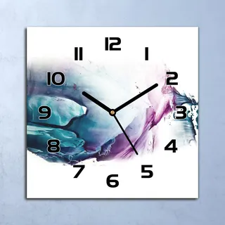 Wanduhr Echt-Glas-Küchenuhr Farbflecken Aquarell Quarz 30x30 Deko Bilder - Lila