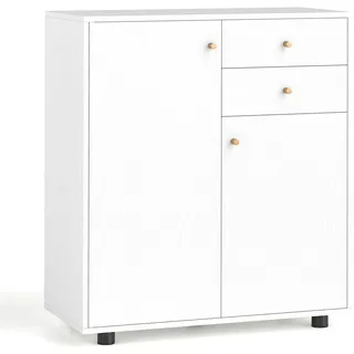 FANTASK Buffetschrank mit 2 Türen, 74 x 35 x 85,5 cm, Kommode mit 2 Schubladen & 3 verstellbaren Regalen, Sideboard für Esszimmer, Wohnzimmer & Flur (Weiß)