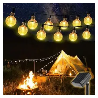 salcar Solar LED Lichterkette für Camping Vorzelt Außen, 5M 20 LEDs Kristall Kugeln Solar LED Deko für Garten, Bäume, Terrasse - Warm