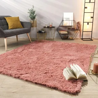 TT Home Teppich Wohnzimmer Hochflor Langflor Weich Soft Modernes Einfarbiges Design, Farbe: Rosa Braun, Größe:160 cm Rund