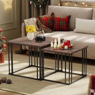 YITAHOME Couchtisch 2er Set, Wohnzimmertisch Holz mit Metallrahmen, Modern Bauernhaus Cocktail für Wohnzimmer Esszimmer Küche
