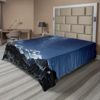 ABAKUHAUS Platz Bettlaken, Himalaya Mountain Tops In Sternenklare Nacht Sternen Erde Kosmos In Nördlichen Ländern, weiches bequemes oberes Bettlaken für ein dekoratives Bett 1 Stück 260 cm x 228 cm, Blau grau