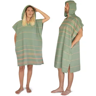 LeStoff Badeponcho - 100% Bio-Baumwolle - Leicht, Saugstark, Schnelltrocknend, Strandponcho, Handtuchponcho, Surfponcho, Umkleideumhang, Handtuchkleid, Duschponcho, Umziehponcho (Olive-Orange, L)