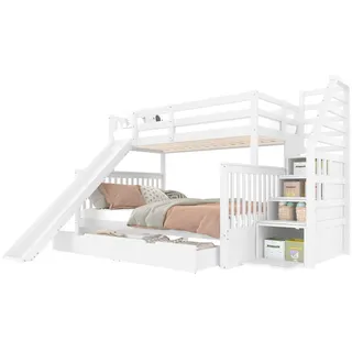 Flieks Etagenbett 90x200cm + 140x200cm Weiß mit Schubladen Stauraum Rutsche , Holz , 140x200 cm , Babymöbel & Kindermöbel, Kinderzimmer & Jugendzimmer, Stockbetten