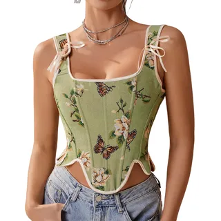 Alivila.Y Fashion Damen Sexy Vintage 1920er Renaissance Spitzenbesatz Unterbrust Korsett Bustier Corsage schnüren, Grün, Large