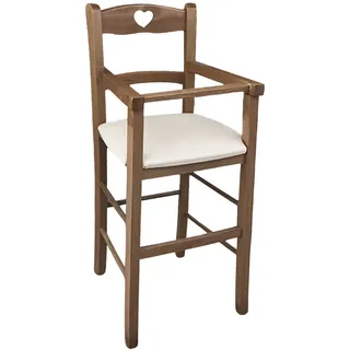 Hochstuhl IN Holz Nussbaum Hell Mit Sitzkissen Gepolstert Kunstleder Beige /