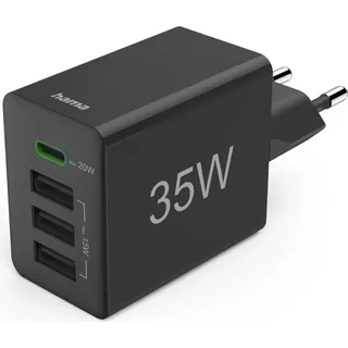 Hama Schnellladegerät, 1x USB-C, 3x USB-A, Mini-Ladegerät, 35W, Schwarz
