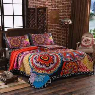 LAMEJOR Bettwäsche-Set für Queen-Size-Betten, Boho, 3-teilig, leicht, Mandala-Muster, wendbar, Mikrofaser, Mehrfarbig