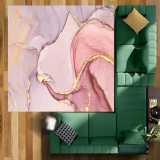 ARUGYTEI Teppich Quadratisch rutschfeste Waschbar, Moderner Kurzflor Teppiche In- & Outdoor, Anti-Rutsch Unterseite, Fußmatten drinnen draußen,abstraktes Design, rosa, golden,pink,120 x 120 cm