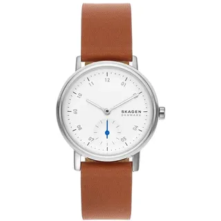 Skagen Kuppel Uhr für Damen, Quarzwerk mit Edelstahl- oder Lederarmband, Braun und Weiß, 32MM