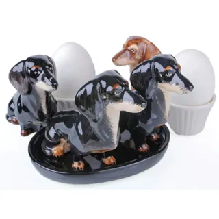 B2SEE LTD Dackel Hund Salz und Pfefferstreuer Eierbecher Keramik Geschenk Frühstück Set (SALZ Pfeffer IN SCHWARZ)