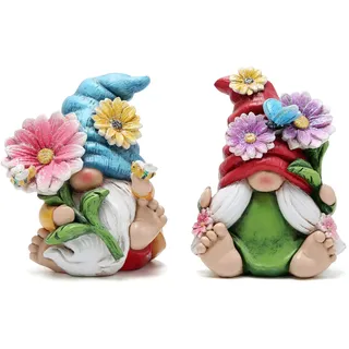 Hodao 2 Stück 10,2 cm H Frühling Sommer Zwerg Gartendekorationen - Tomte Elf Herbst Zwerg Dekorationen Geschenke schwedische Elfe Zwerg Figur Tischzwerg Dekor Indoor Home Dekorationen (Gnom Farbe 1)