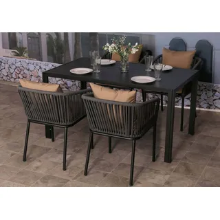 Gartengarnitur HWC-N41, Tisch+4xStuhl, wetterfest Alu 140x80cm, Seilgeflecht Rope anthrazit Kissen taupe - Grau