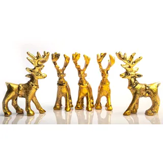 Wonder Care Weihnachts-Rentier-Figur, Heimdekorationen für Wohnzimmer, stehender Weihnachtshirsch, Tischstatue, Miniatur-Rentier-Figuren, Gold- und Silber-Rentier-Kollektion (Golden5 Stück)