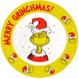 United Labels Grinch Weihnachtsteller 26,5 cm, Grün, Teller Merry Grinchmas aus Keramik, Plätzchenteller für Weihnachten und Advent, Keksteller