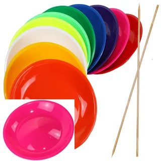 SCHWABMARKEN 2 Jonglierteller Neon-Pink mit Holzstab - Jonglierteller mit Holz- oder Kunststoffstab in vielen verschiedenen Mengen und Farben