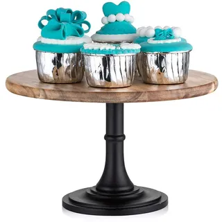 NUPTIO Rustikaler Tortenständer Hochzeit: 25cm Durchmesser Holz Tortenständer Schwarz, Dessertteller Sockel Holz für Geburtstag Babyparty Party Cupcake Nachmittagstee Kuchen Desserttisch