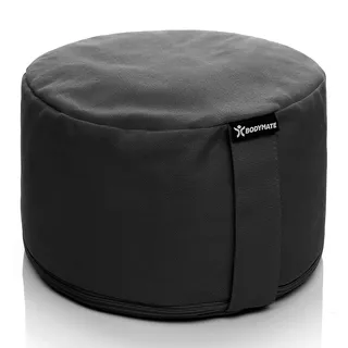 BODYMATE Extra-Hohes Yogakissen rund 31cm Durchmesser 20cm hoch Schwarz, Buchweizen-Spelz Füllung, Maschinenwaschbarer Bezug aus 100% extra dicker Baumwolle, Meditationskissen, Sitzkissen, Bodenkissen