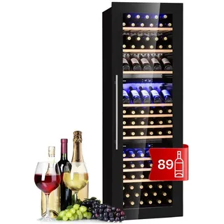 Klarstein Einbau-Weinkühlschrank, 246 L Getränkekühlschrank Schmal, 3 Zonen Weinkühlschrank mit Glastür, Indoor/Outdoor Beersafe, Großer Kühlschrank, 5-18°C, 89 Flaschen