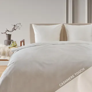 Blumtal Bettwäsche 135x200 cm im Cashmere-Touch - OEKO-TEX zertifizierter Bettdeckenbezug 135x200 + Kissenbezug 80x80 - extra weicher Bettbezug 135 x 200 Mikrofaser - warmes Bettwäsche Set Ivory/Weiß