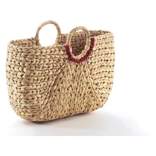 Kobolo Tasche Handtasche Korbtasche - Wasserhyazinthe - mit rundem Griff - 43x14x30 cm - Naturbelassen