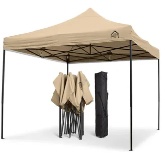 All Seasons Gazebos Strapazierfähiger Faltpavillon und Vorzelt, komplett wasserdicht, hochwertig, für einen sekundenschnellen Aufbau, 3 x 3 m erhältlich (Beige)