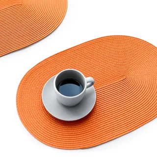 FunWheat Ovale geflochtene Tischsets Set mit 6 Tischsets für Esstische, gewebt, waschbar, rutschfest, glänzend, 38,1 cm, Tischsets (oval orange, 6 Stück)
