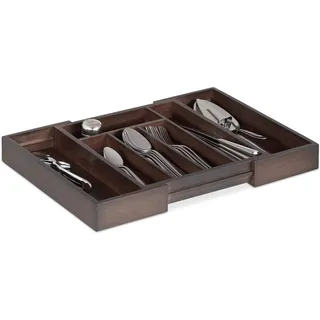 Relaxdays Besteckkasten ausziehbar 5 bis 7 Fächer Bambus 5 x 48 x 33,5 cm dunkelbraun