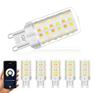 GY Alexa Glühbirne Smart Lampe G9,WLAN Lampe LED Kompatibel mit Alexa/Google Home 2.4 GHz,4W 440lm, Dimmbar Warmweiß-Kaltweiß und Mehrfarbige Birne, Kontrolle durch APP, 5 Stück