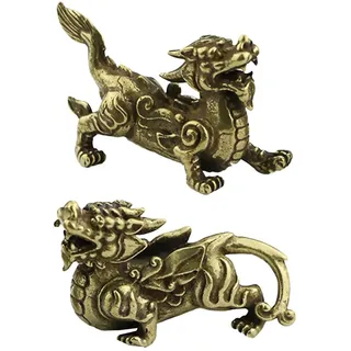 Milisten 1 Paar Messing Feng Shui Pi Yao Figur Chinesische Pi Xiu Ornament Bronze Pixiu Drache Biest Böse Geister Statue Amulett Symbol des Reichtums für guten Schutz Heimdekoration