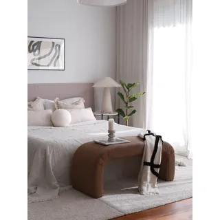 Atelier Del Sofa Stylish Pouffe with Beech Frame, 106 x 45 x 46 cm, 100% Polyester Teddy Fabric, Elegant Brown Color | Perfect for Living Room & Bedroom Decor