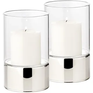 EDZARD 2er Set Windlicht Granada (H 15 cm, ø 9 cm) einteiliges Glas, Fuß in Silber-Optik, kein Metall, dünnes Glas, Kerzenglas Indoor und Outdoor, für Kerzen bis Durchmesser 8 cm