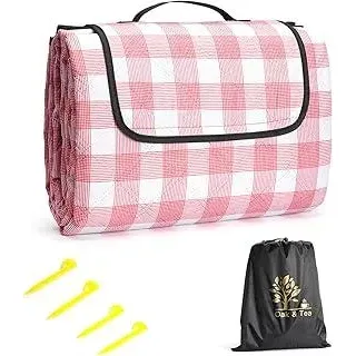 Oak & Tea Picknickdecke Wasserdicht Groß Faltbar Strandmatte Campingdecke 150 X 200 cm mit 4 Eckschlaufen Outdoor-Teppich mit Tragegriff Für Camping Karomuster Rot und Weiß