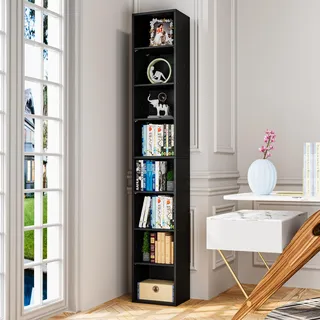 IRONCK Bücherregal Schwarz, Würfelregal mit 8 Ebenen, Schmales Regal für Wohnzimmer, Büro, Schlafzimmer, Arbeitszimmer, 23.6 x 30 x 180cm