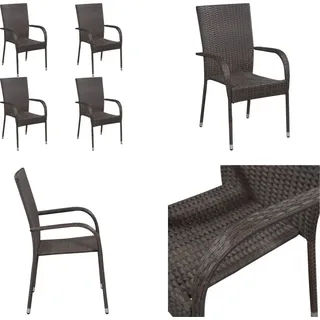 vidaXL Stapelbare Gartenstühle 4 Stk. Poly Rattan Braun - Gartenstuhl - Gartenstühle - Stapelstuhl Garten - Stapelstühle Garten - Braun