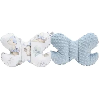 Medi Partners KOPFKISSEN Kinder Nacken Nackenstütze 100% Baumwolle/Minky Baby Nackenhörnchen für Auto Kinderwagen autofahrt Reisen Schlaf Hals Kissen Schlummerrolle (Hirsch Igel mit hellblauem Minky)
