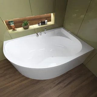 Badewanne Eckbadewanne 170x110 Rechts mit AcrylSchürze, Ablaufgarnitur & Füßen GRATIS | Komplettset 4in1 Original Acryl Wanne Siphon | BADLAND DORA
