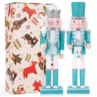 VorFor 2 Stück Satz Hellgrün König + Trommel Nussknacker Figur,30CM Nussknacker Weihnachten Dekoration,Holz Handwerk Deko Zuhause Geschenk,Nußknacker Figur Zuhause Kamin Weihnachtsdekorationen.
