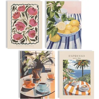 mojoliving Poster Kaffee Bilder Kaffee Bild Wandbilder für die Küche Poster Aesthetic Deko Küchenbilder Vintage Bilder Wohnzimmer Deko Küche (Coffee Lemon, 4x A4 | ohne Rahmen)