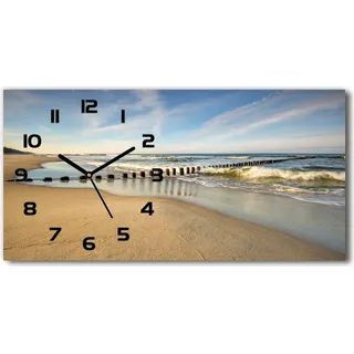 Wanduhr aus Glas – 60x30 cm - Glasbild - Glasuhr - Gehärtetes Glas - schwarze-zeiger - Strand an der Ostsee